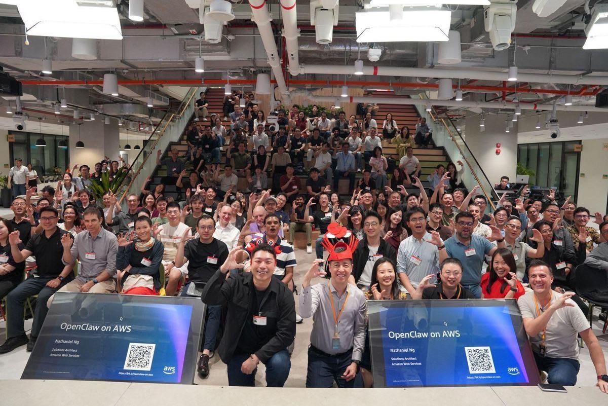 The OpenClaw Singapore x AWS meetup crowd, March 2026