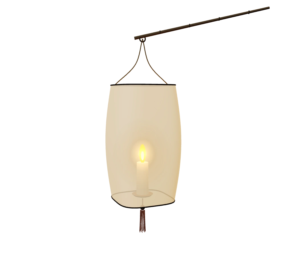 Quiet Column, a paper lantern suspended from a bamboo stick